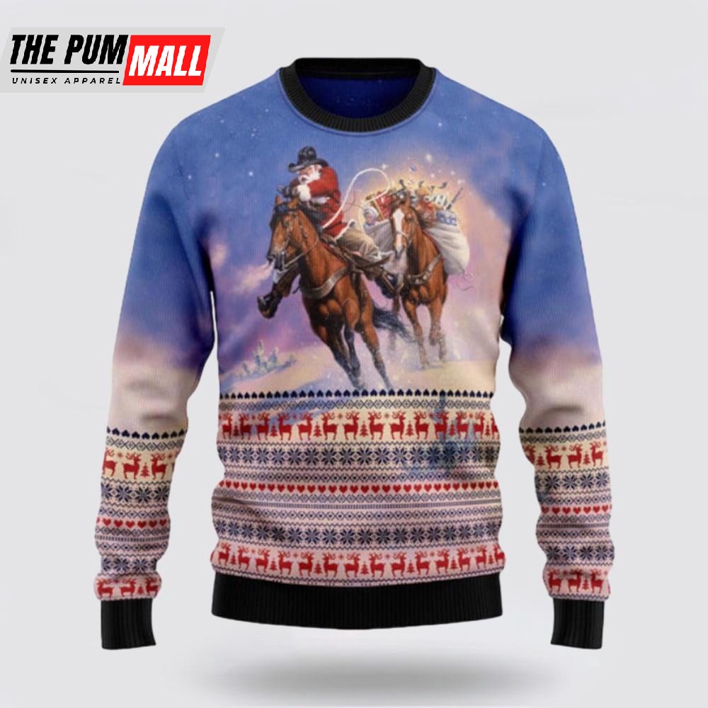 Cowboy Santa Claus Ugly Sweater, Funny Santa Sweaters