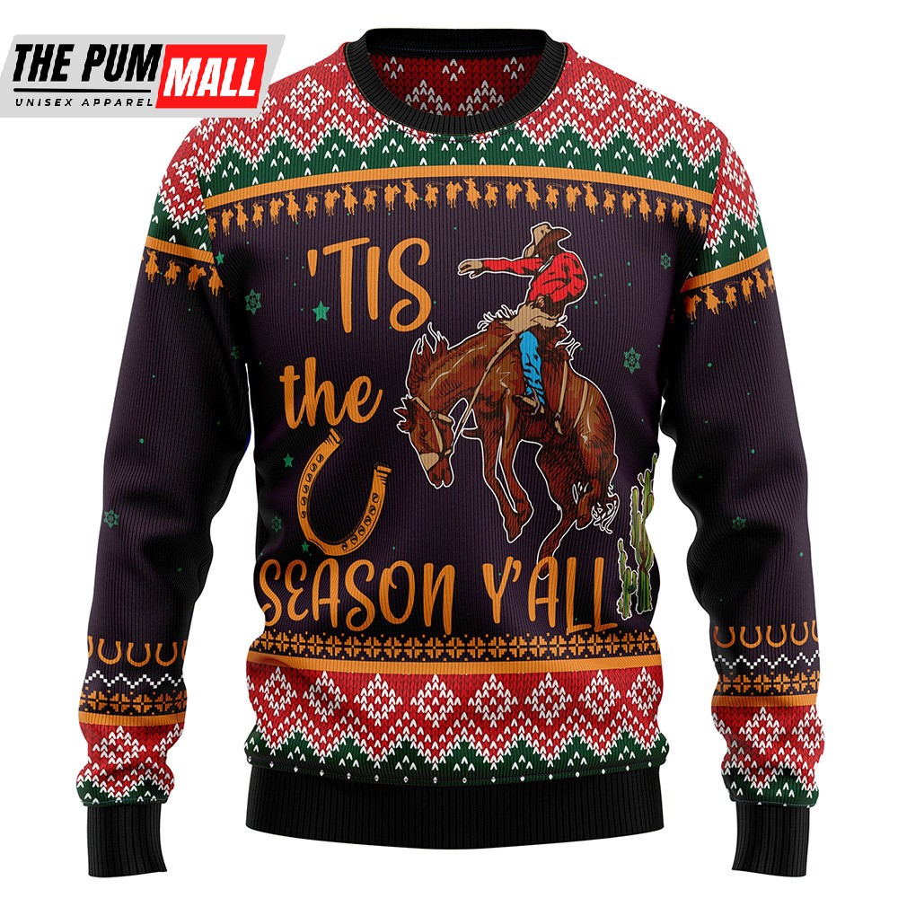 Cowboy Season Ugly Christmas Sweater Christmas Unisex Crewneck Sweater