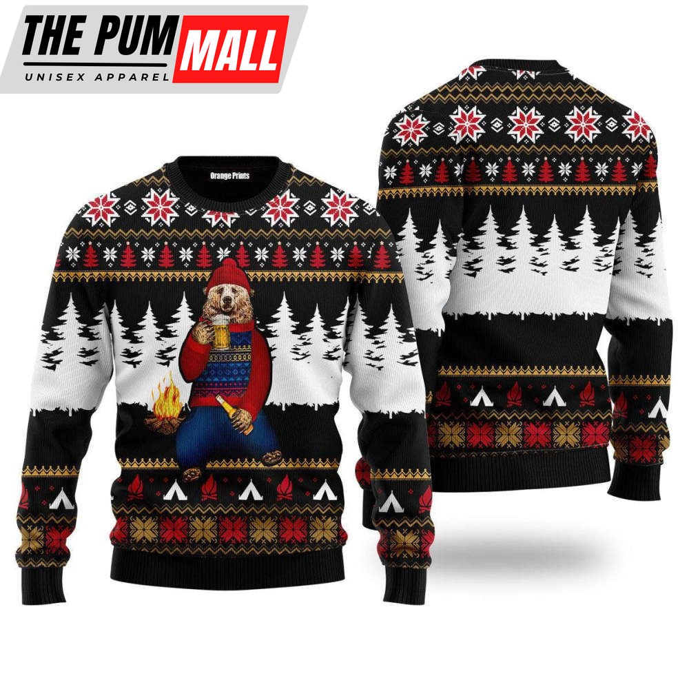 Cozy Bear Campfire Ugly Christmas Sweater – Perfect Gift for Christmas Day