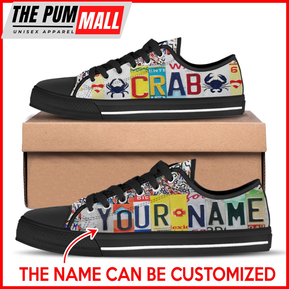 Crab License Plates Low Top Shoes Canvas Shoes – Personalized Custom – Best Gift For Men And Women