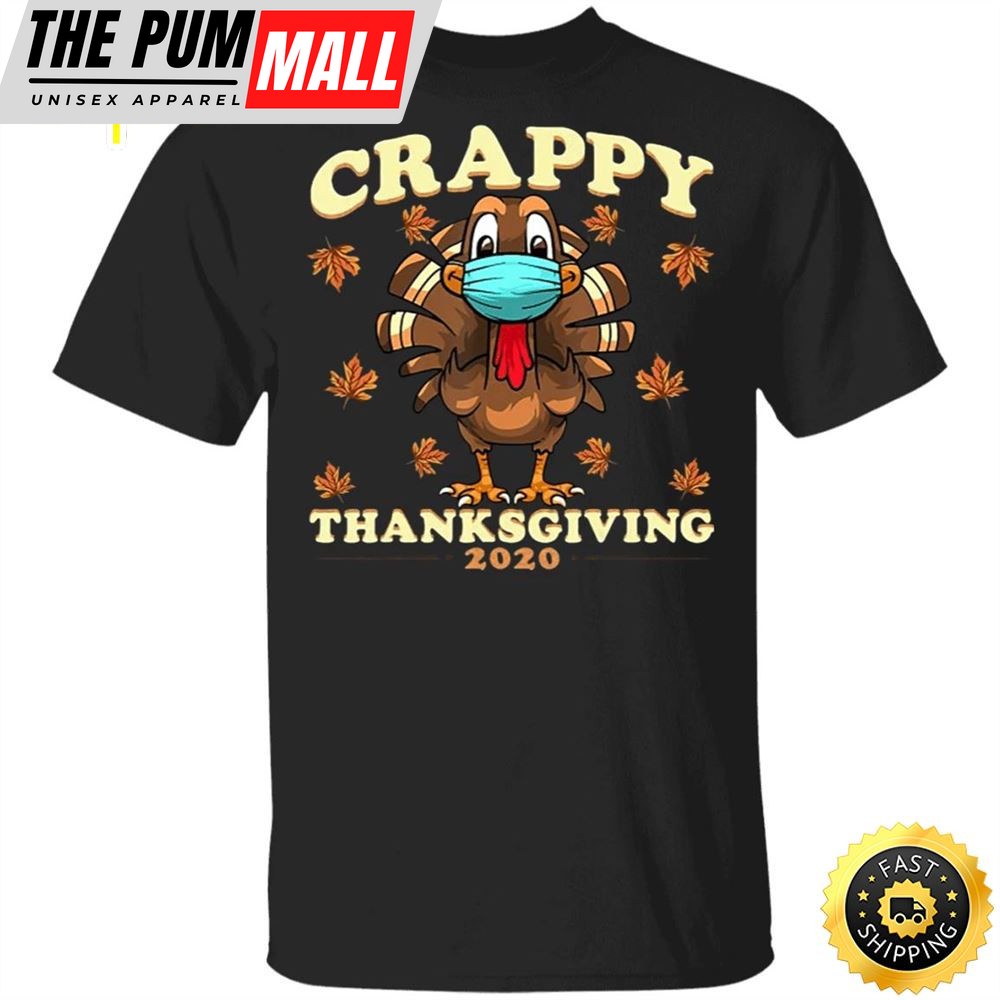 Crappy Thanksgiving 2025 T-Shirt Funny Turkey Wearing Mask Vintage Fall Designs Couples Gifts