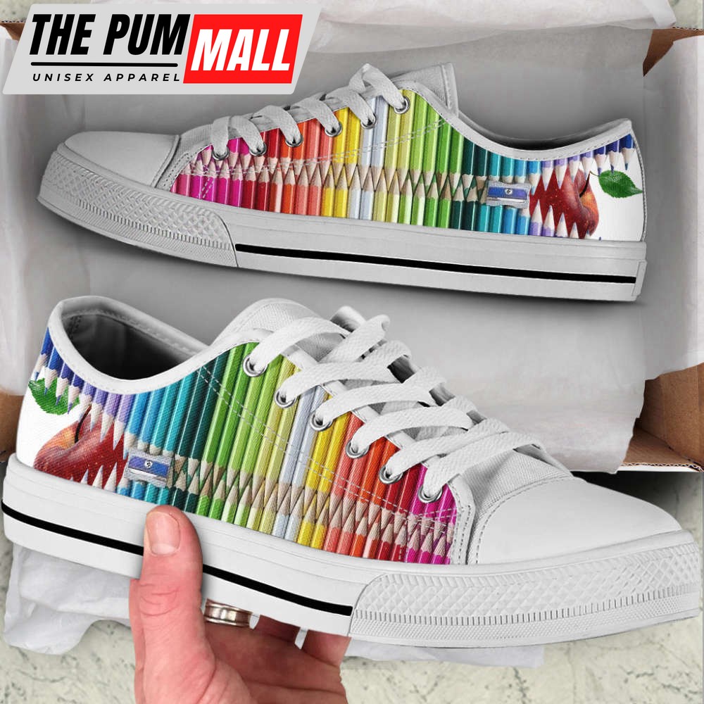 Crayon Color Eat Apple Low Top Shoes – Canvas Print Casual Fashion Gift