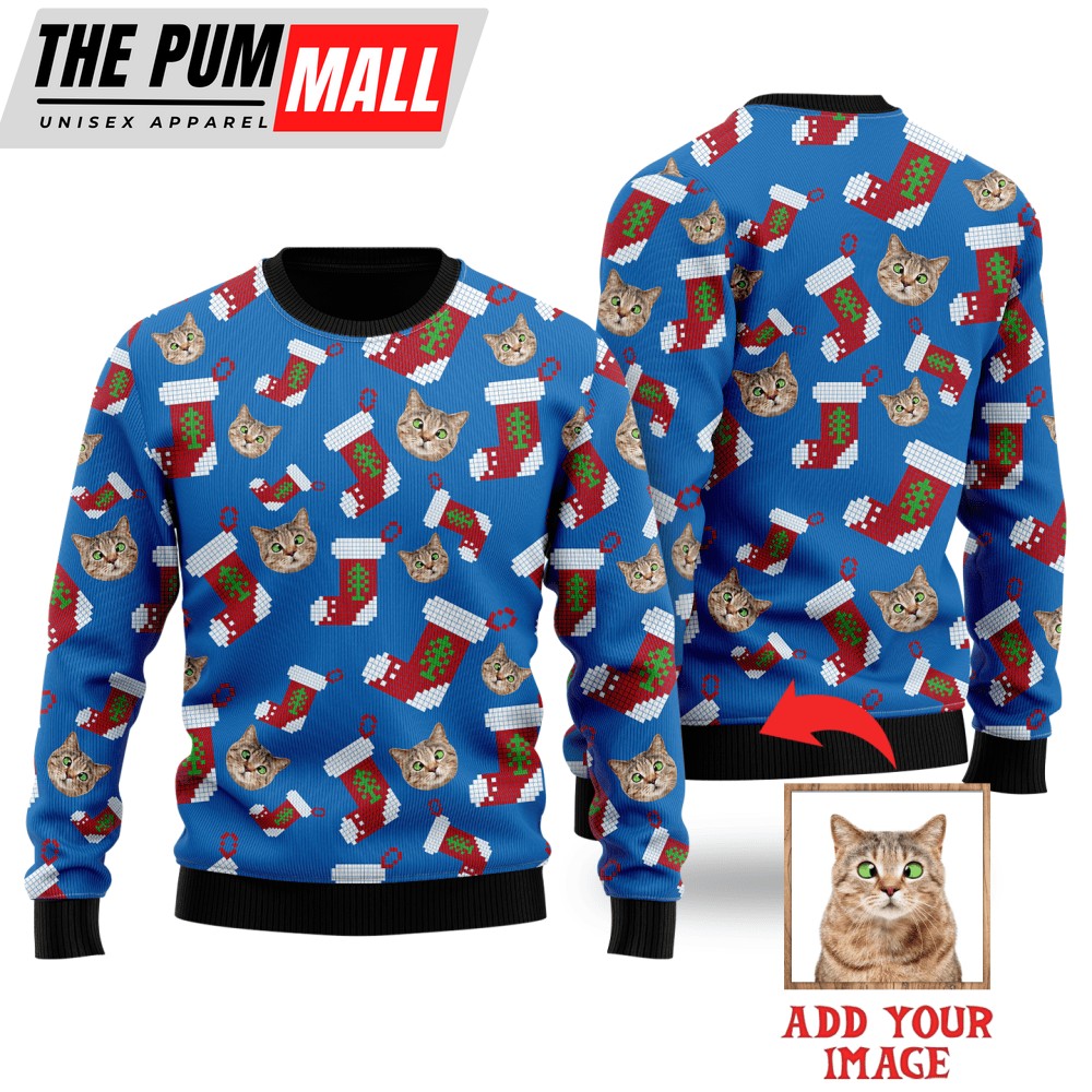 Crazy Cat With Santa Socks Custom Christmas Sweaters For Men & Women