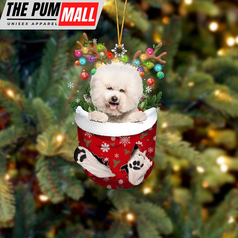 Cream Bichon Frise In Snow Pocket Christmas Ornament – Two Sided Christmas Plastic Hanging Limited Edition