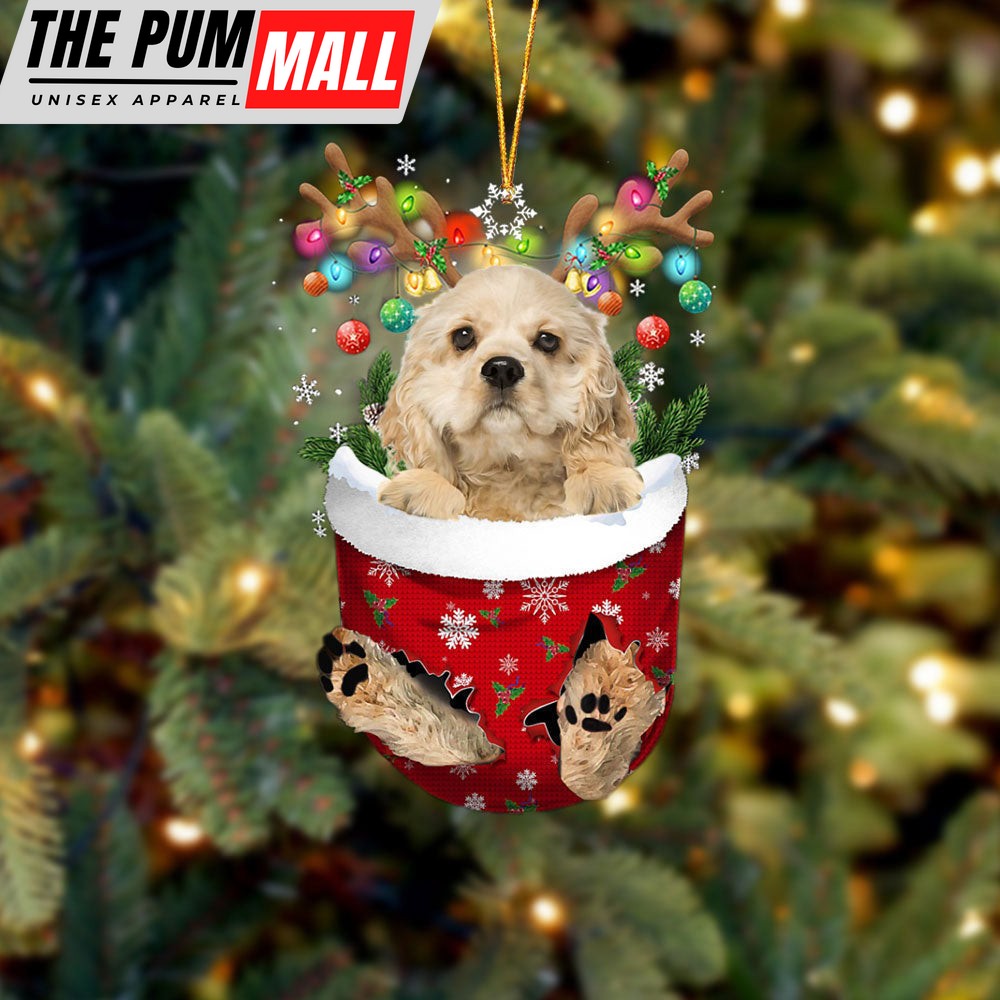 Cream Cocker Spaniel In Snow Pocket Christmas Ornament – Two Sided Christmas Plastic Hanging Limited Edition