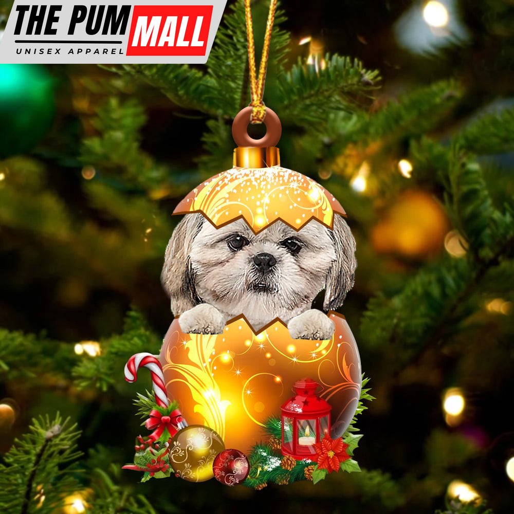 Cream Shih Tzu In Golden Egg Christmas Ornament – Car Ornament – Unique Dog Gifts For Owners Limited Edition