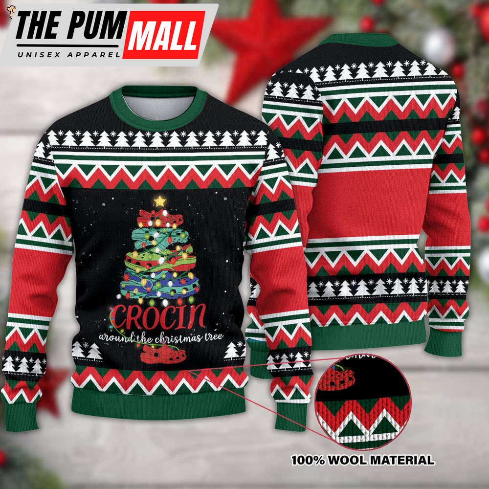 Crocin Around The Christmas Tree Ugly Knitted Christmas Sweatshirt, Xmas Sweater, Christmas Sweater, Ugly Christmas Sweater
