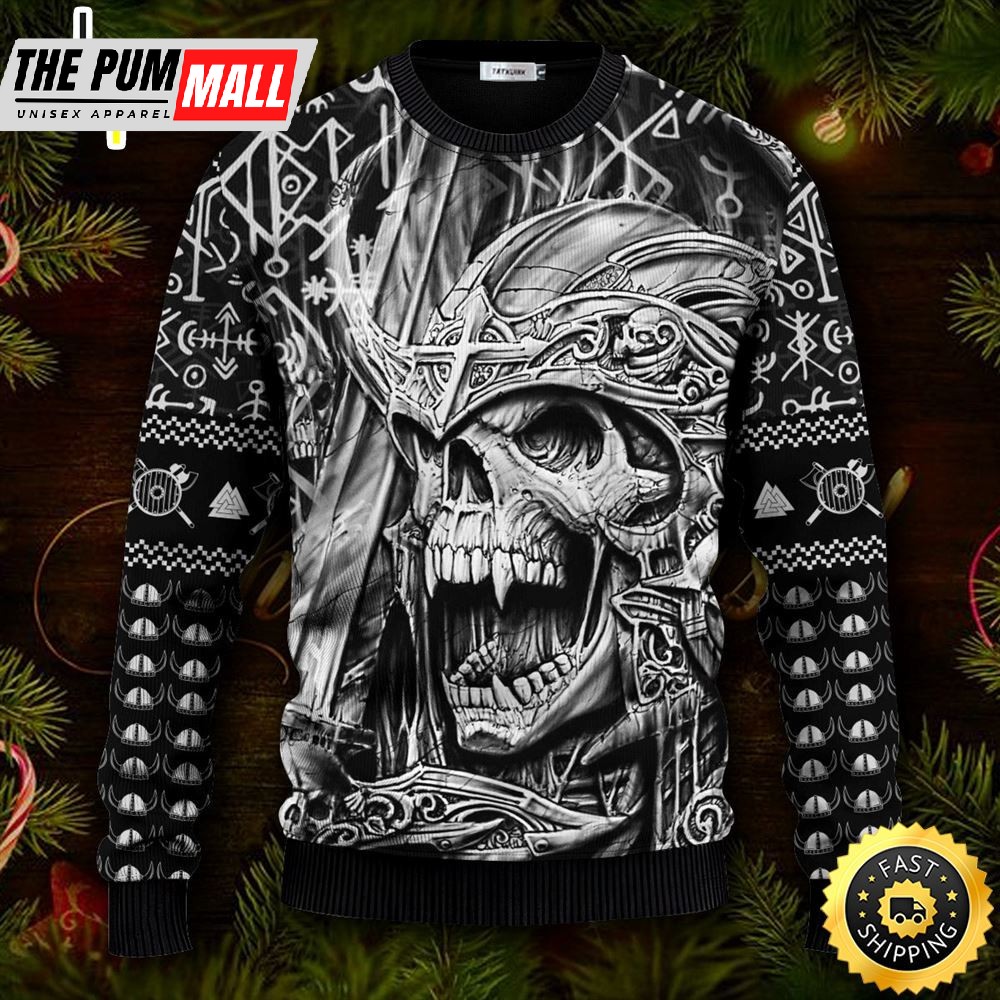 Cursed King Samurai Viking Ugly Christmas Skull Sweater Christmas