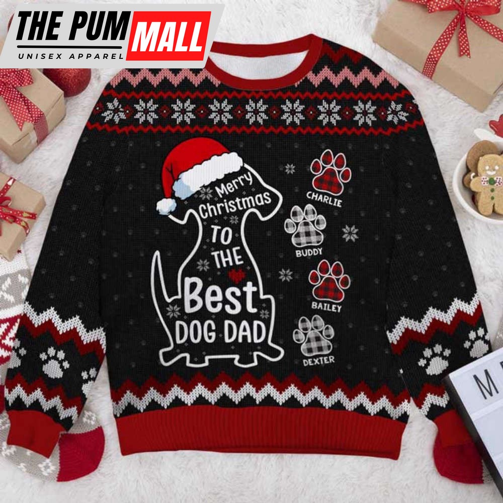 Custom Best Dod Dad Ugly Christmas Sweater, Best Gift For Pet Lover