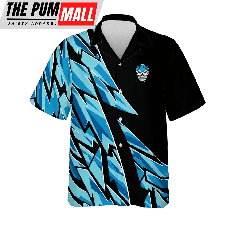 custom-blue-skull-button-down-hawaiian-shirt-for-men-bowling-team-casual-ovmkzesm Custom Blue Skull Button-Down Hawaiian Shirt for Men: Bowling Team Casual