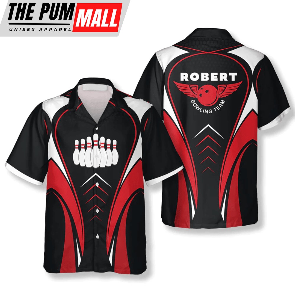 Custom Bowling Hawaiian Shirt in Red Black Perfect Bowling Team Shirt & Player Gift