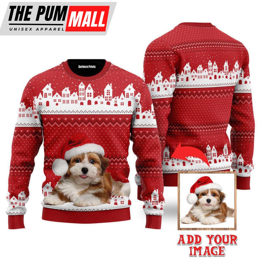 Custom Funny Photo Dog On Vintage Red Xmas Custom Christmas Sweaters For Men Women