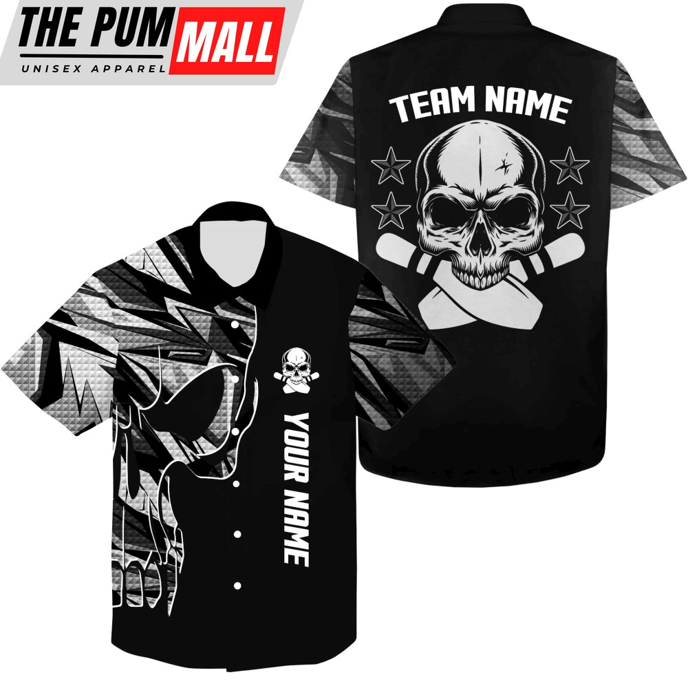 Custom Hawaiian Skull Bowling Shirt with Name & Team Name – Stylish Team Bowling Shirts
