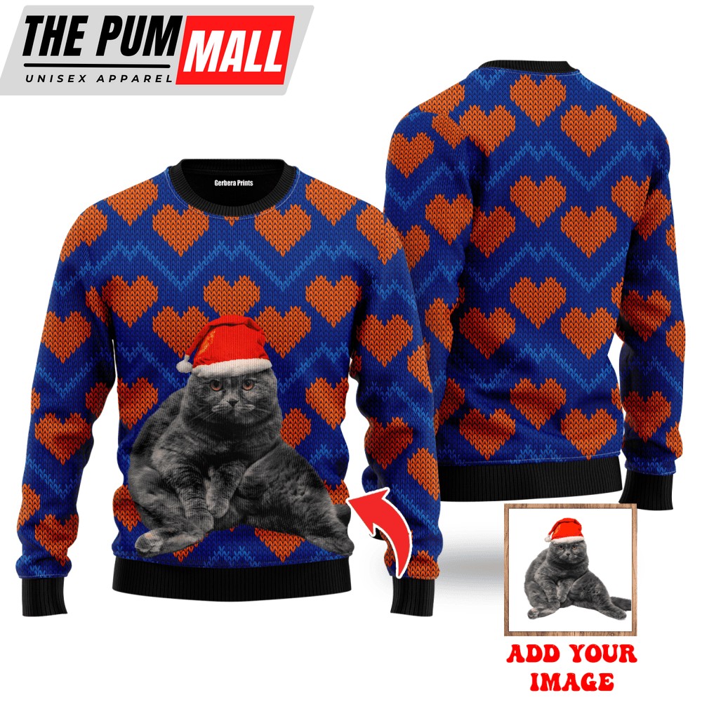 Custom Love Cat On Christmas Heart Custom Christmas Sweaters For Men & Women