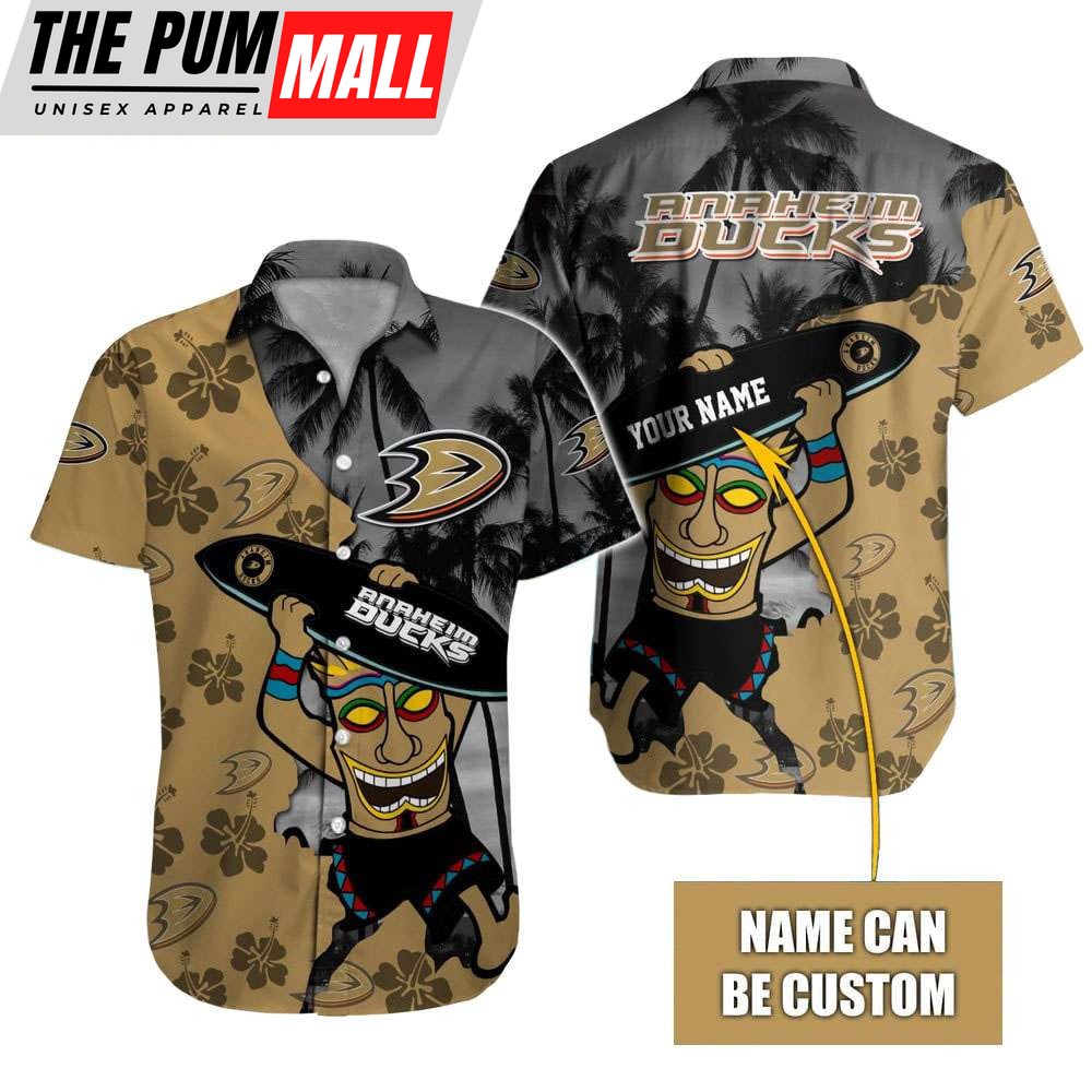Custom Name Anaheim Ducks Tiki Man NHL Hawaiian Shirt