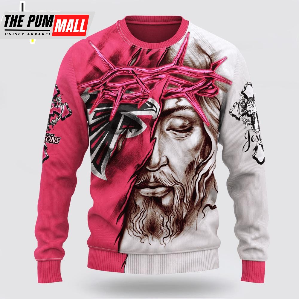 Custom Name And Number NFL Atlanta Falcons Jesus Face 3D Sweater