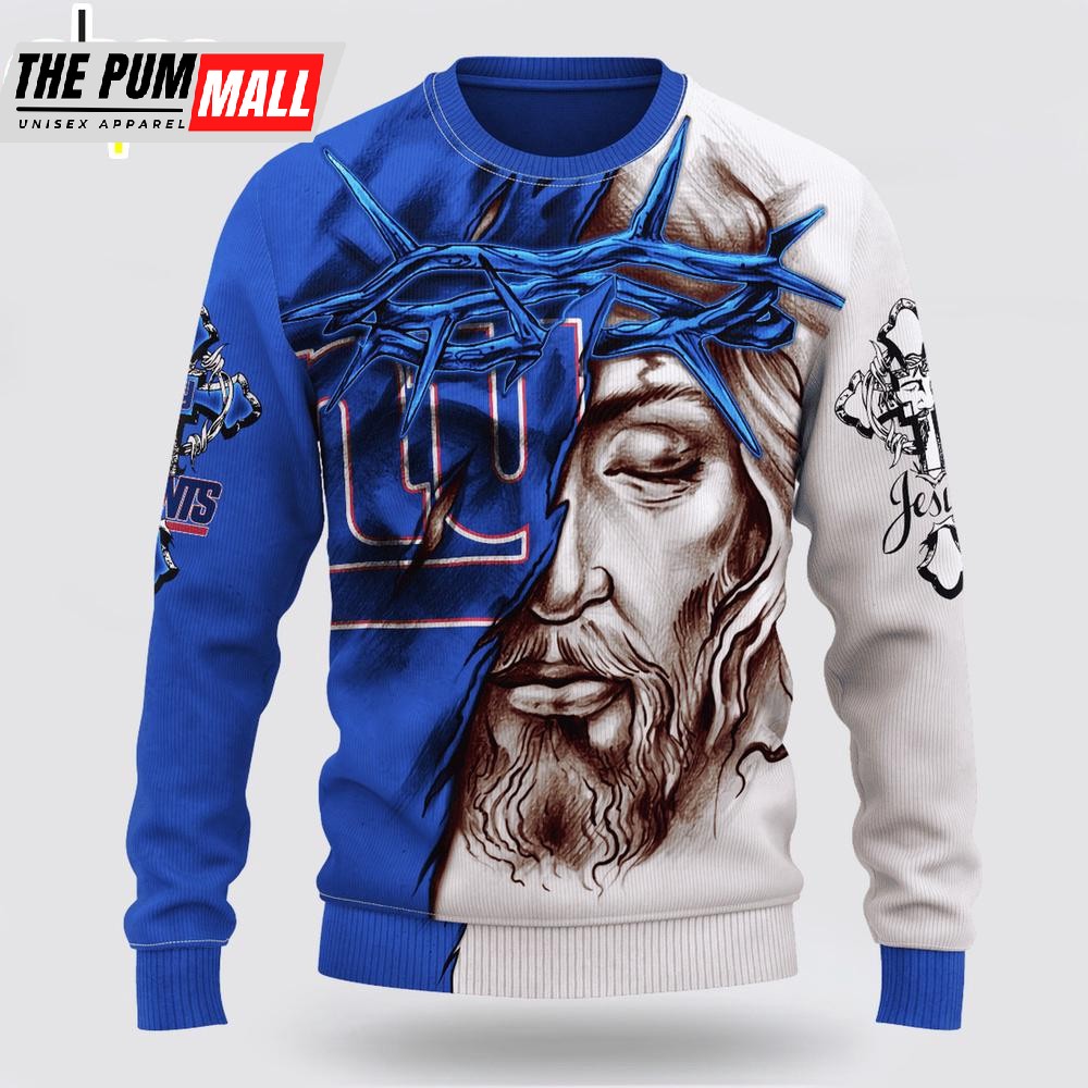 Custom Name And Number NFL New York Giants Jesus Face 3D Sweater