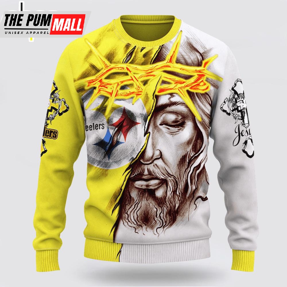 Custom Name And Number NFL Pittsburgh Steelers Jesus Face 3D Sweater