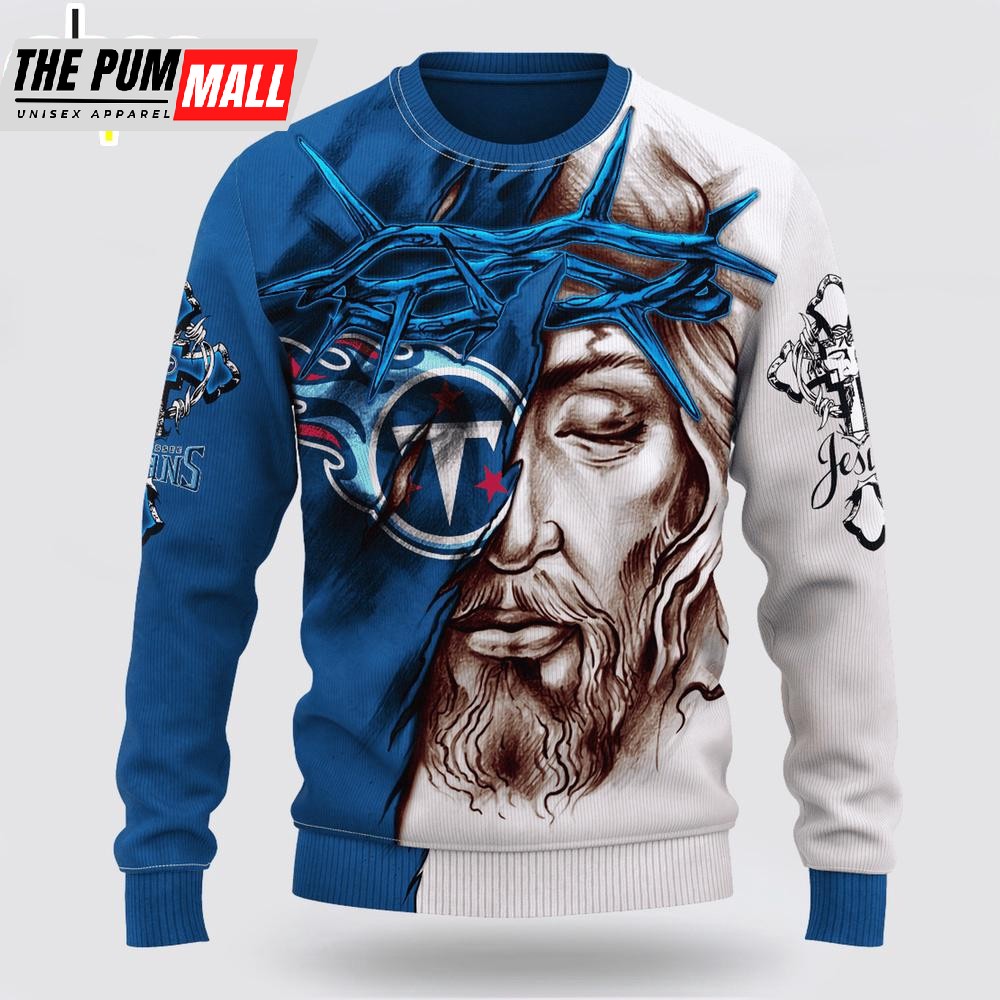 Custom Name And Number NFL Tennessee Titans Jesus Face 3D Sweater