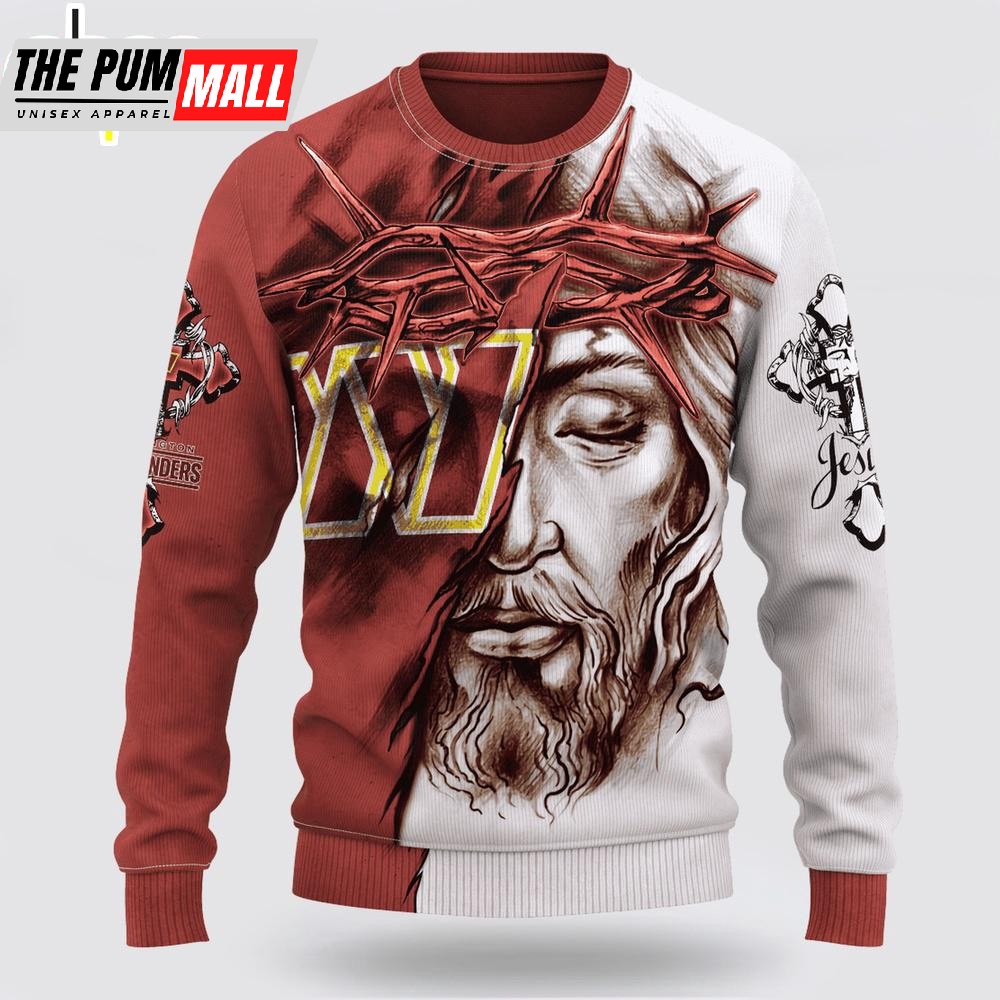 Custom Name And Number NFL Washington Commanders Jesus Face 3D Sweater