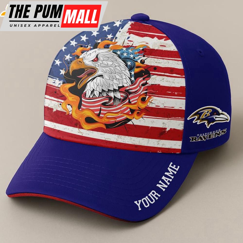 Custom Name Baltimore Ravens Independence Day Baseball Cap