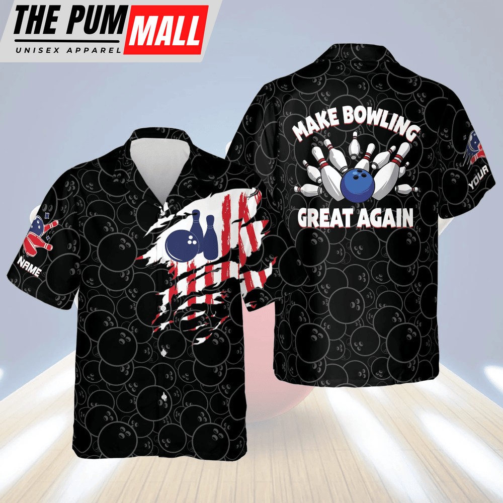 Custom name Bowling Shirts for Men, Men’s USA Hawaiian shirt, Bowling Hawaiian shirt for men