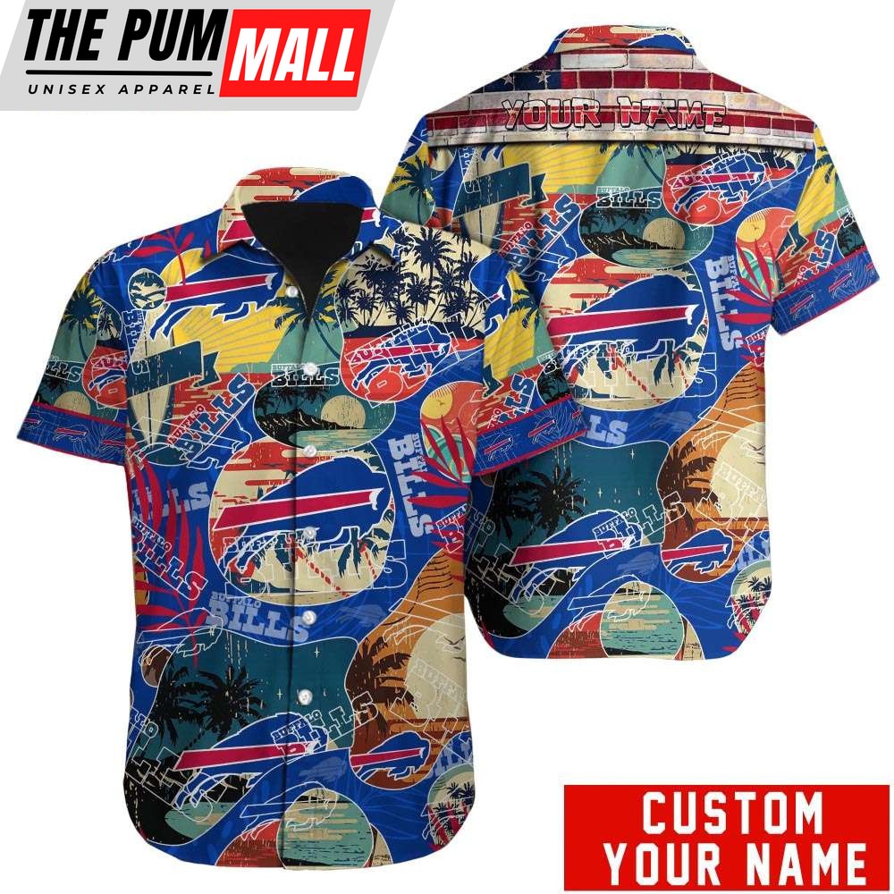Custom Name Buffalo Bills American Flag Vintage Hawaiian Shirt