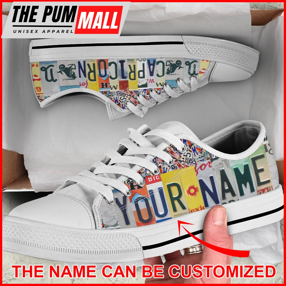 Custom Name Capricorn License Plates Low Top – Lowtop Casual Shoes Gift For Adults – Walking Shoes Men Women