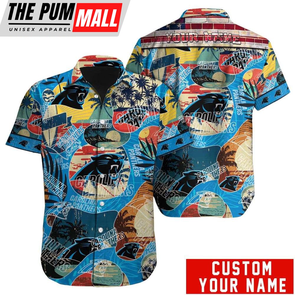 Custom Name Carolina Panthers American Flag Vintage Hawaiian Shirt