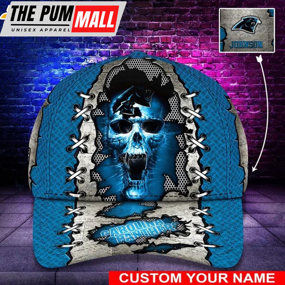 Custom Name Carolina Panthers Skull Classic Baseball Cap