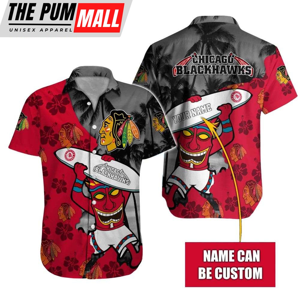 Custom Name Chicago Blackhawks Tiki Man NHL Hawaiian Shirt