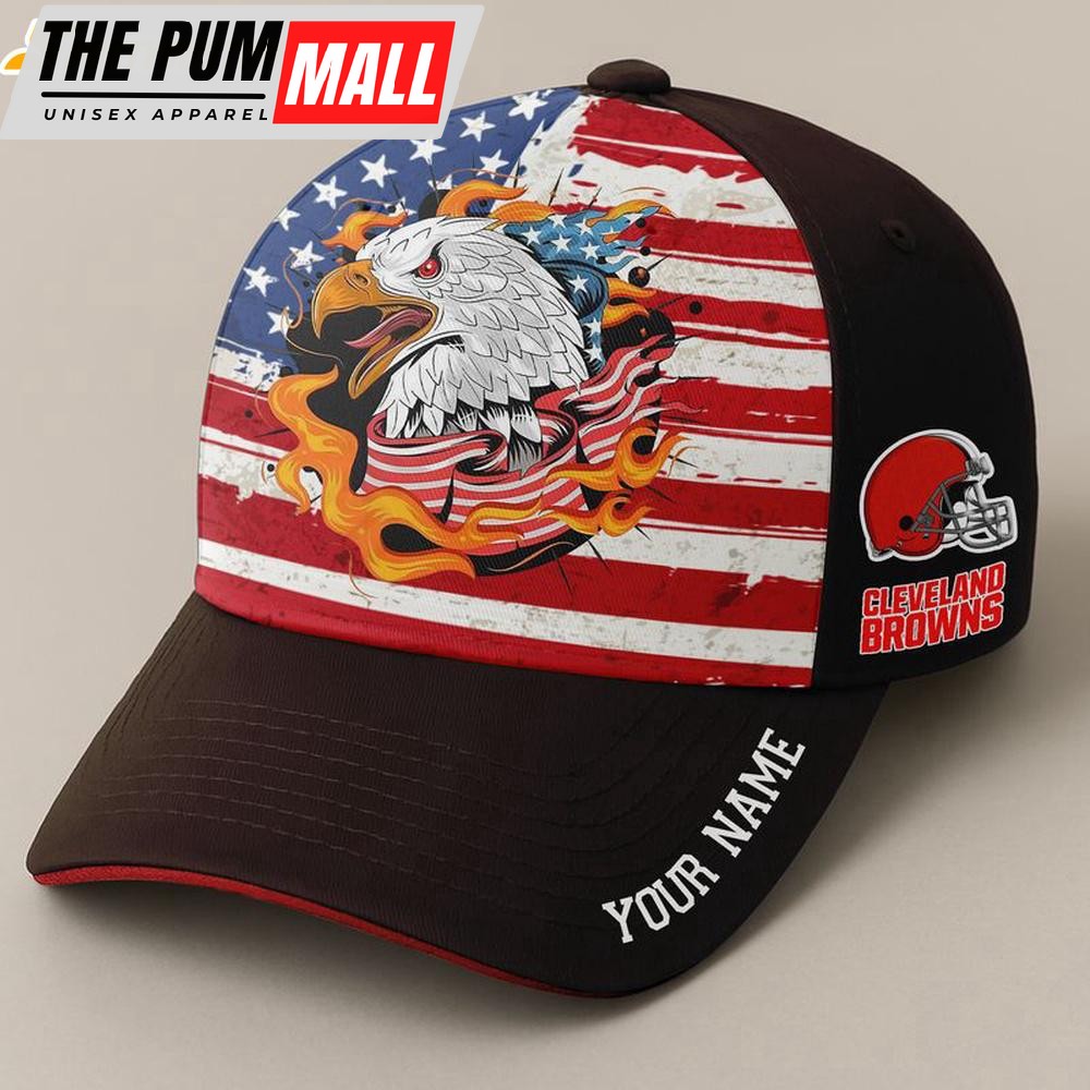 Custom Name Cleveland Browns Independence Day Baseball Cap