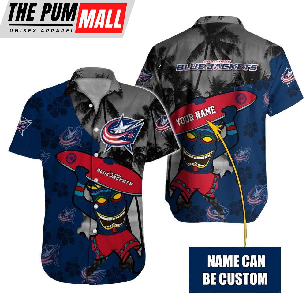 Custom Name Columbus Blue Jackets Tiki Man NHL Hawaiian Shirt