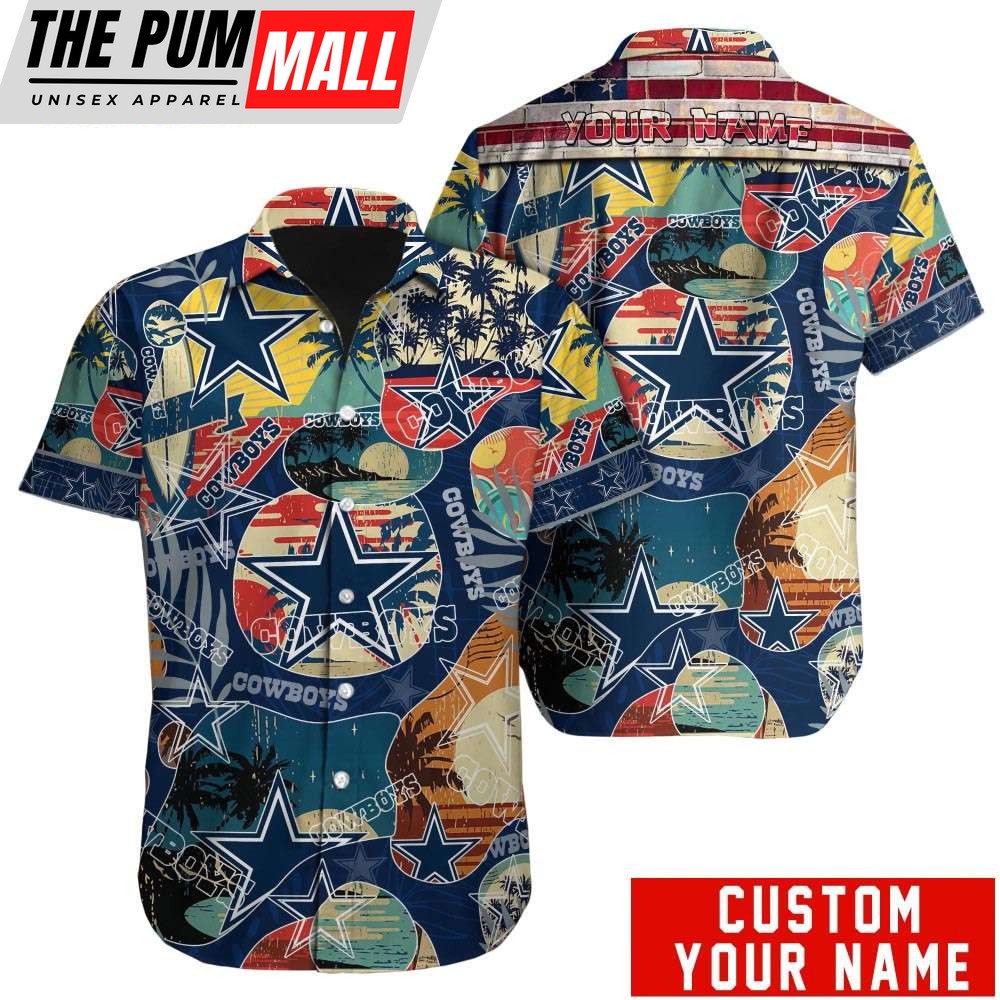Custom Name Dallas Cowboys American Flag Vintage Hawaiian Shirt