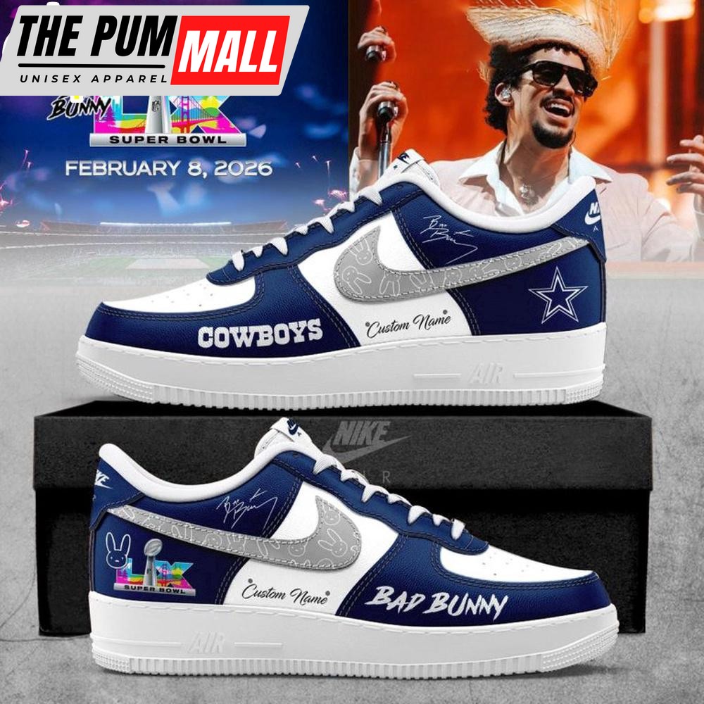 Custom Name Dallas Cowboys NFL x Bad Bunny Super Bowl LX Air Force 1 Shoes