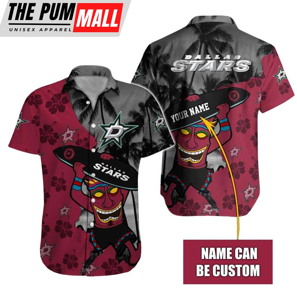 Custom Name Dallas Stars Tiki Man NHL Hawaiian Shirt