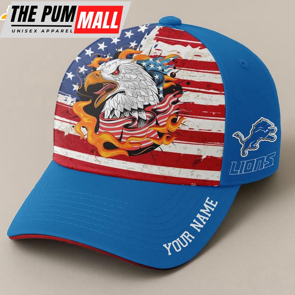 Custom Name Detroit Lions Independence Day Baseball Cap
