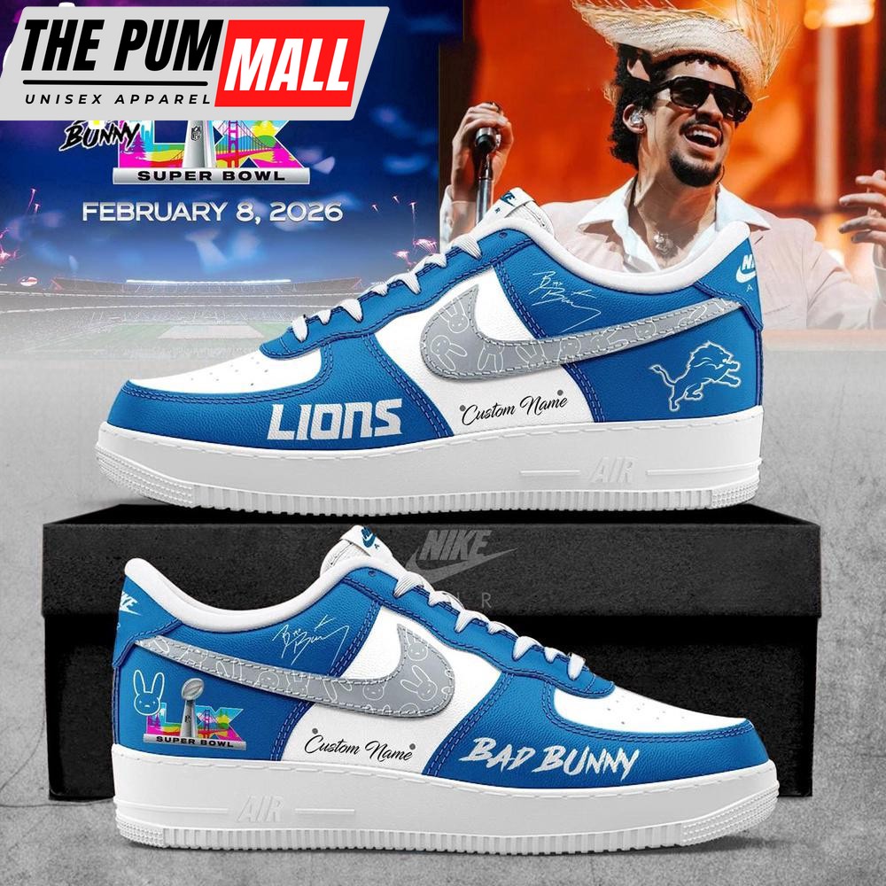 Custom Name Detroit Lions NFL x Bad Bunny Super Bowl LX Air Force 1 Shoes