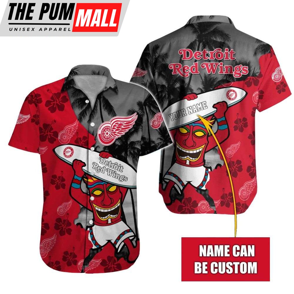 Custom Name Detroit Red Wings Tiki Man NHL Hawaiian Shirt