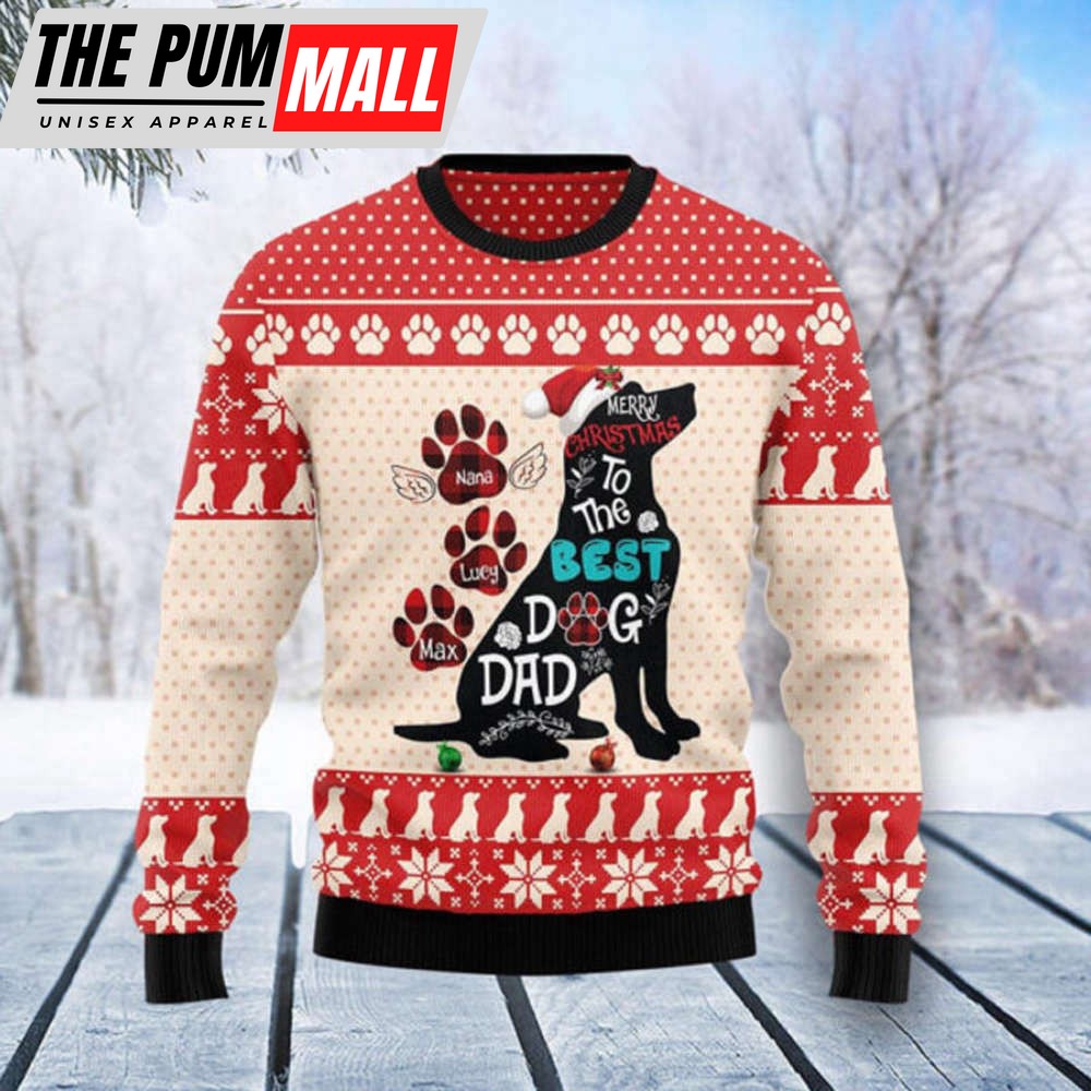Custom Name Dog Dad Christmas Ugly Christmas Sweater, Christmas Gift For Pet Lovers