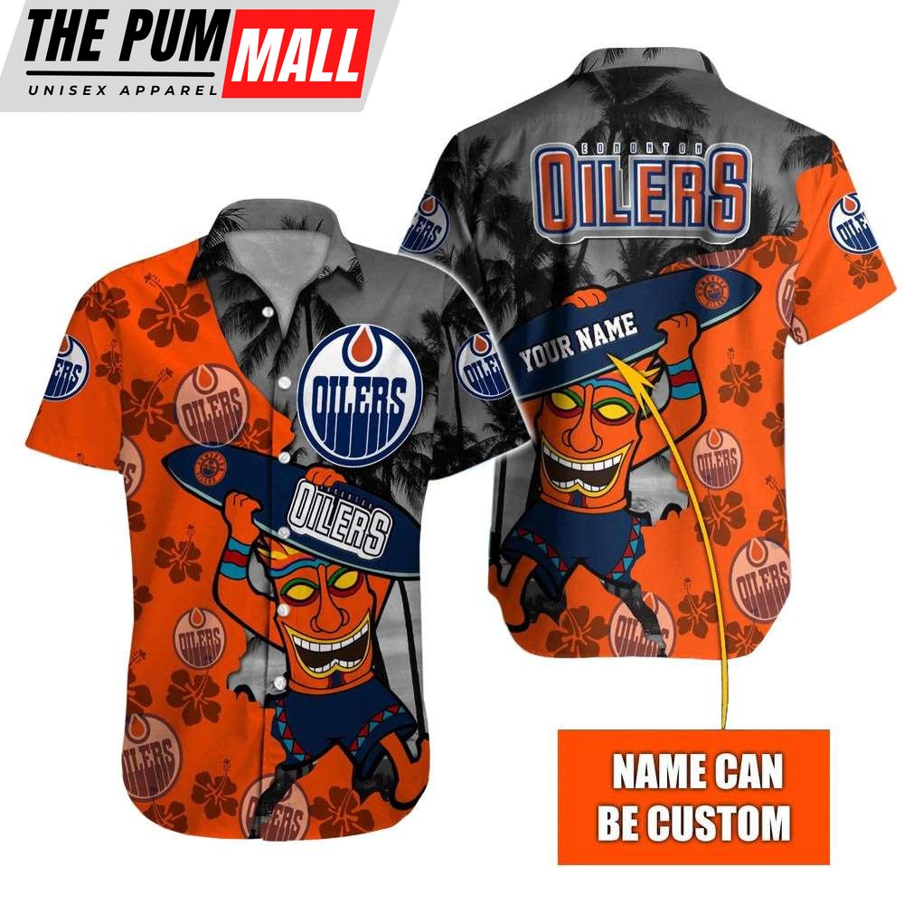 Custom Name Edmonton Oilers Tiki Man NHL Hawaiian Shirt