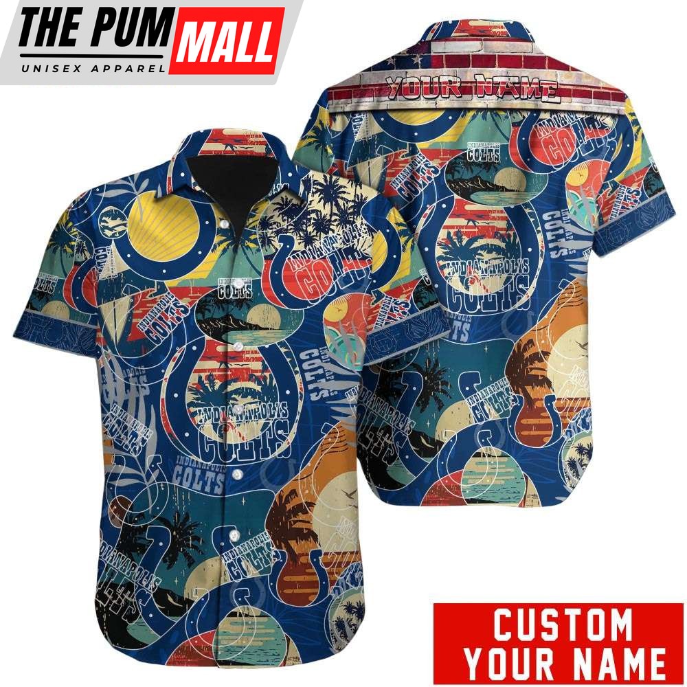Custom Name Indianapolis Colts American Flag Vintage Hawaiian Shirt
