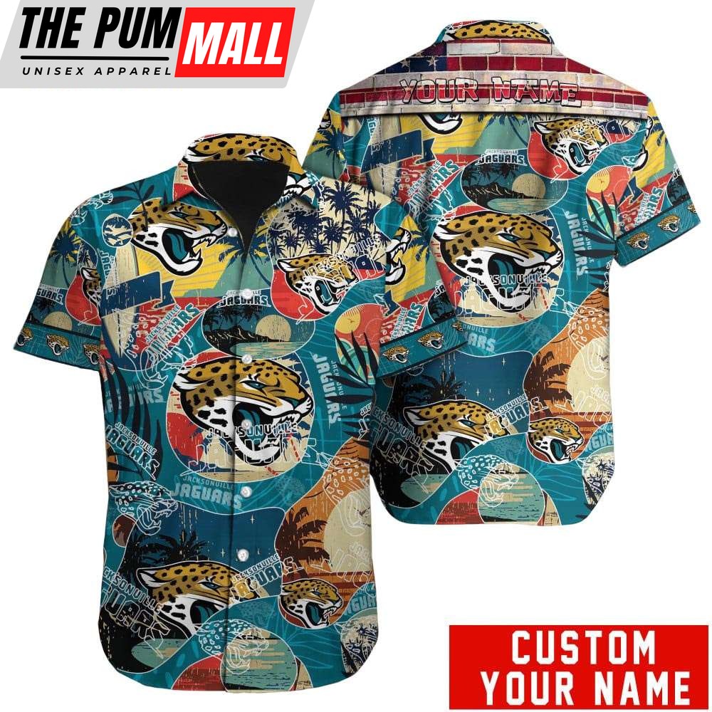 Custom Name Jacksonville Jaguars American Flag Vintage Hawaiian Shirt
