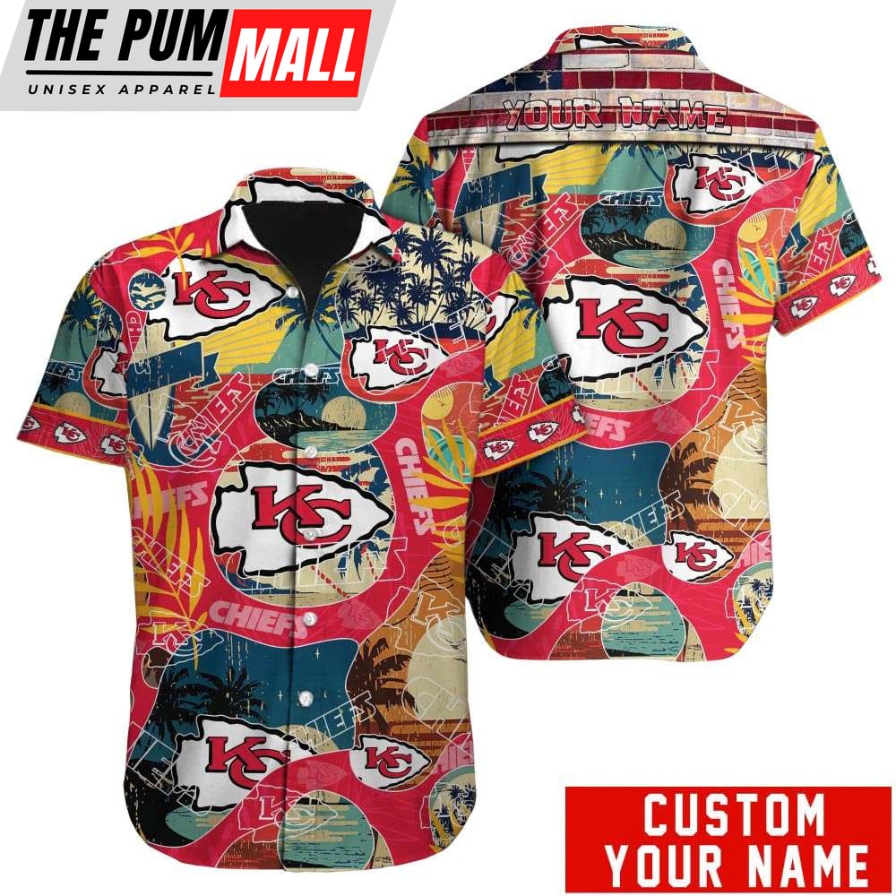 Custom Name Kansas City Chiefs American Flag Vintage Hawaiian Shirt