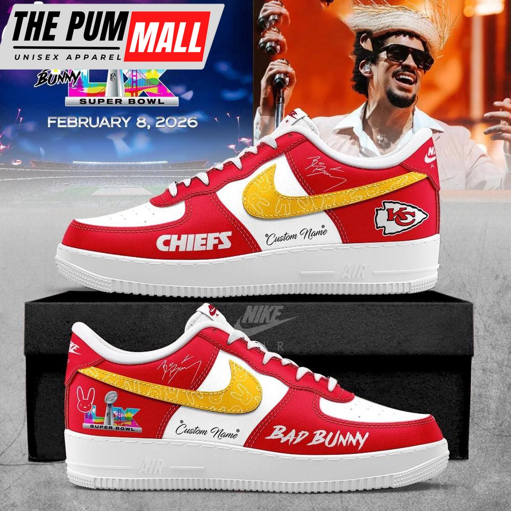 Custom Name Kansas City Chiefs NFL x Bad Bunny Super Bowl LX Air Force 1 Shoes
