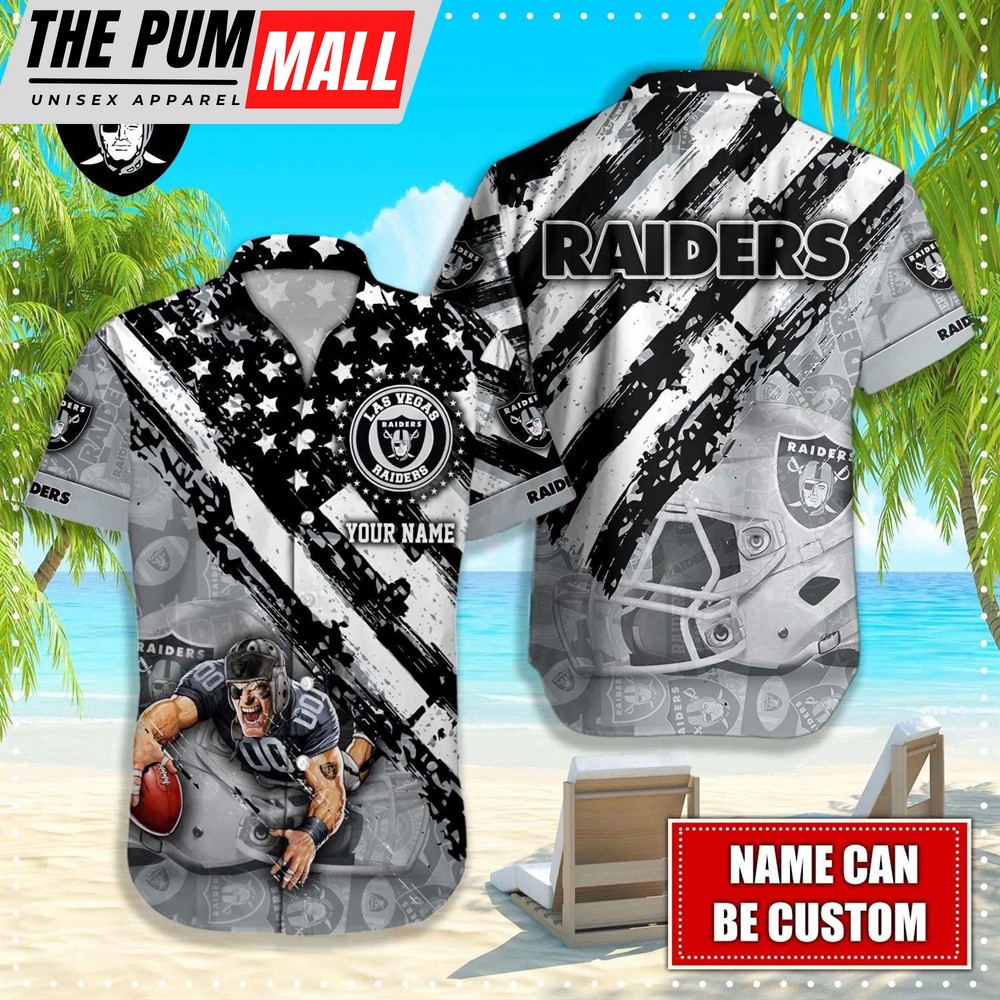 Custom Name Las Vegas Raiders American Flag Hawaiian Shirt