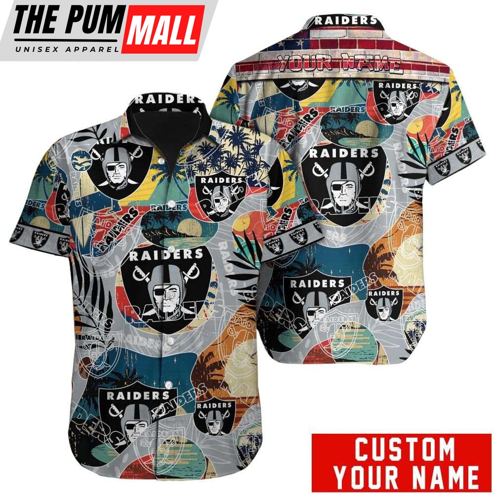 Custom Name Las Vegas Raiders American Flag Vintage Hawaiian Shirt