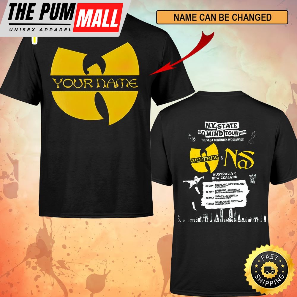 Custom Name Logo Wutang And Nas N.Y State Of Mind Tour 2023 Australia & New Zealand Black Unisex Basic T-shirt
