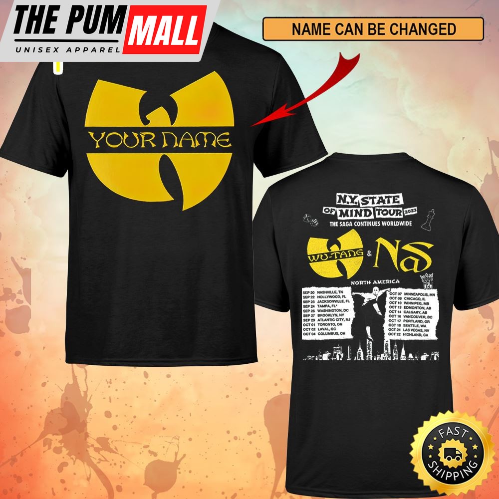 Custom Name Logo Wutang & Nas N.Y State Of Mind Tour 2023 The Saga Continues Worldwide North America Unisex T-shirt