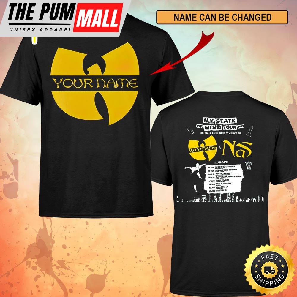 Custom Name Logo Wutang & Nas N.Y State Of Mind Tour 2023 The Saga Continues Worldwide Europe Unisex T-shirt